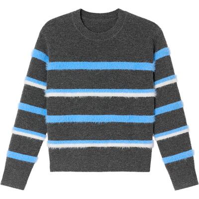 ToyzY【鞠婧祎同款】撞色仿貂绒条纹毛衣女2025秋新款ZC35306240