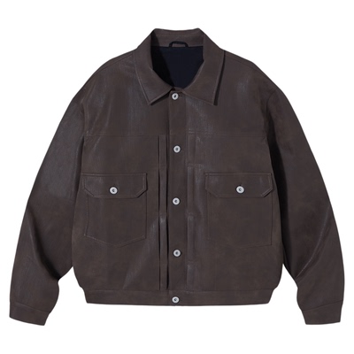 PSO Brand男装女装Type2美式复古翻领长袖工装夹克棕色皮衣外套男