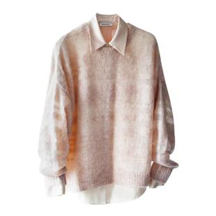 入冬叠穿 高级100%真丝缎面衬衫/马海毛衣宽松软糯慵懒风套装粉色