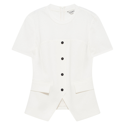 COVERINS醋纤莱赛尔混纺白色收腰短袖上衣女/直筒裤夏CC35270080