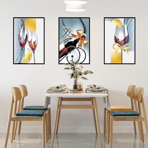 唯墨香酒杯款三联餐厅墙装饰画道粘过饭馆贴画壁画楼梯画墙面画自