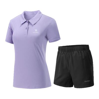 骆驼运动速干套装女士2025夏季polo衫短袖短裤健身跑步透气两件套