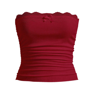 2025 women's new wrapped chest pleated vest T-shirt top