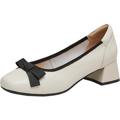 天美意休闲粗跟浅口单鞋