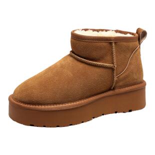 2025年冬季新款周冬雨同款雪地靴女厚底短筒增高保暖真皮矮帮棉鞋