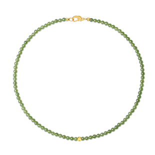 天然和田玉碧玉小米珠项链女足金锁骨链菠菜绿阳绿妈妈款玉石珠链