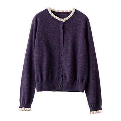 梭家｜微光对白｜26支绵羊毛针织开衫春夏女三色荷叶领短款外套