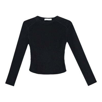 2026春秋新款欧货垫肩T恤女圆领修身上衣长袖打底衫内搭纯色显瘦