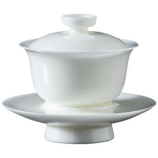 妙莲天香陈鹏程大师手拉坯白瓷柴烧三才盖碗单个高档陶瓷泡茶茶具