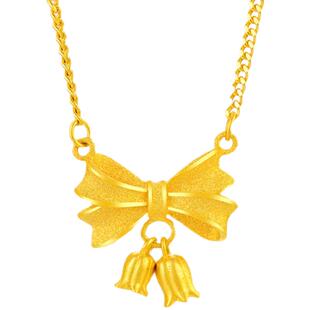 金至尊铃兰花999足金黄金项链女 蝴蝶结在逃公主情人节礼物送女友