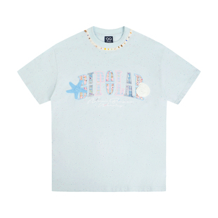 BIPOLAR彩点织带短袖T恤韩系浅色宽松上衣夏季新款圆领半袖男女款