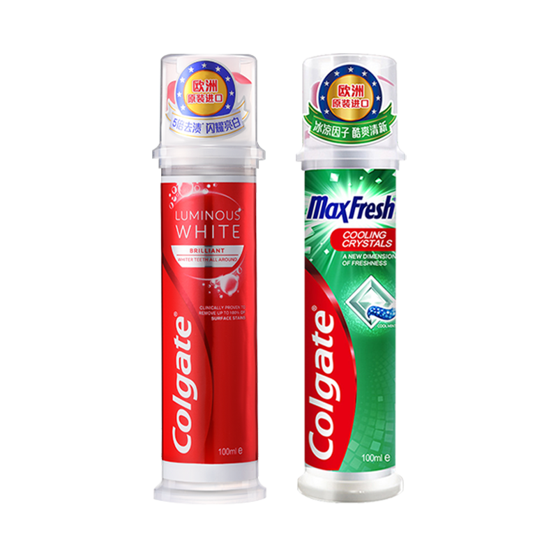 高露洁 劲酷清爽耀白 清爽白含氟正畸牙膏矫正牙齿直立按压式