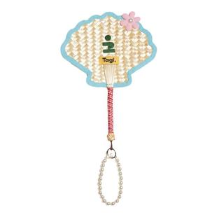 Tagi.《想象贝壳》鼓鼓小花刺绣串编织包边手工麦秸扇
