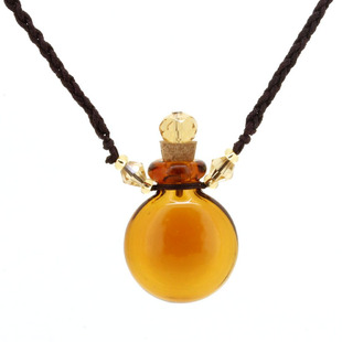 纯色扁款空心琉璃精油瓶项链吊坠储物装沙容器移动香薰香水瓶挂件