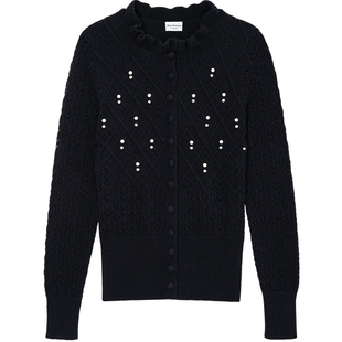 Juicy Couture橘滋针织衫女珠饰黑色法式修身毛衣