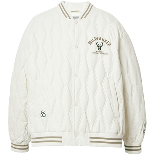 杰克琼斯男装秋冬羽绒服2025年新款NBA联名棒球领字母刺绣外套