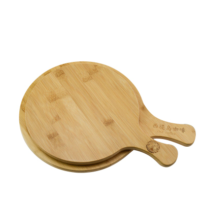 批萨托盘 竹板比萨出品盘披萨上菜盘圆形竹托盘带标印logo托板