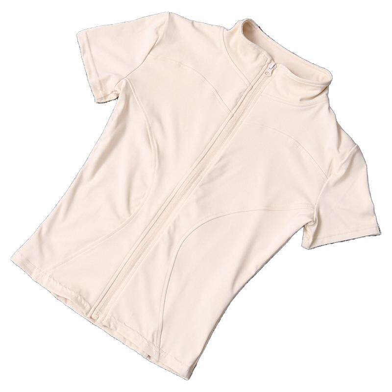 瑜伽服女紧身t恤运动短袖跑步训练普拉提立领拉链健身服外套春夏