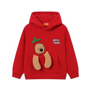 NOISY TEDDY 25年冬季新款可爱立体熊儿童套头连帽长袖加绒卫衣