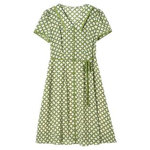 Outlets专柜撤柜正品 精品汉货HH夏装新款清新素雅中裙修身连衣裙