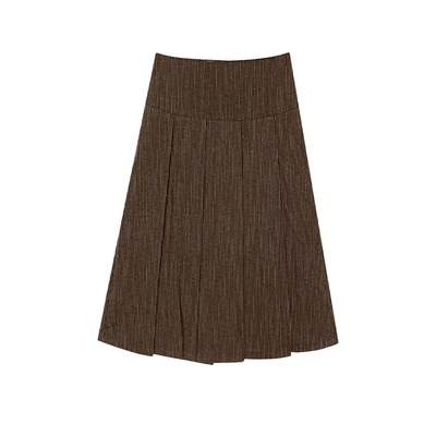 秋冬季加厚肌理感竖条纹百褶裙