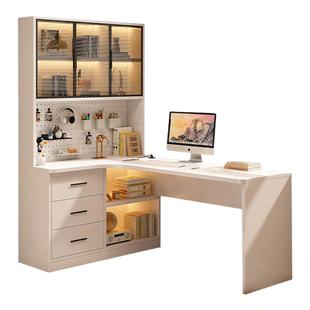 书桌书架一体桌转角电脑桌实木生态板家用卧室办公桌洞洞板写字桌