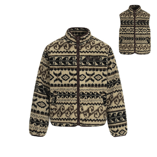 MRNEARLY美式复古可拆卸袖子两穿棉服北欧风提花费尔岛外套男加厚