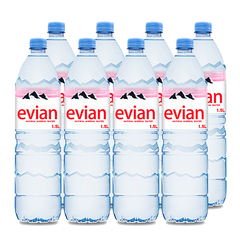 evian法国原装进口依云矿泉水1500ml*8瓶弱碱欢乐颂安迪同款