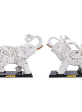 红色陶瓷招财吸水象一对桌面装饰