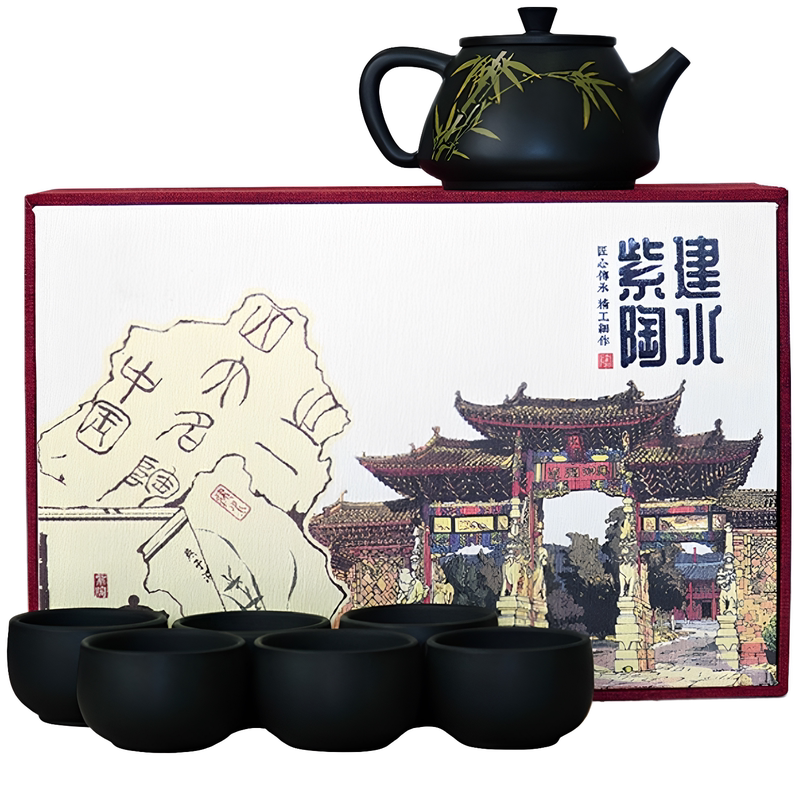 建水紫陶茶具套装阴刻阳填彩填茶壶陶瓷单壶紫砂茶具泡茶家用套装