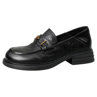 索菲娅羊皮乐福鞋女款2026新款真皮软底不累脚厚底英伦小皮鞋单鞋