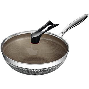 华际达钛蜂窝炒锅家用炒菜无涂层不粘锅电磁炉通用不锈钢钛锅