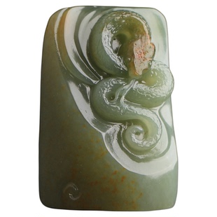 梵峙和田玉籽料生肖蛇挂件印章摆件新疆料青玉送证书