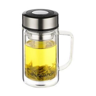 富光双层高硼硅玻璃杯带把手大容量水杯男士商务泡茶杯办公室杯子