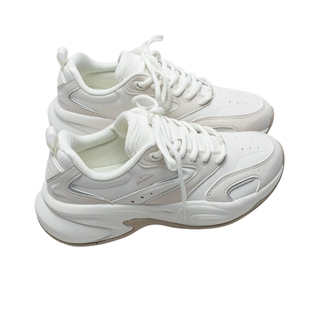 安踏老爹鞋女鞋秋冬皮面舒适厚底白色网球风运动鞋轻便防滑休闲鞋