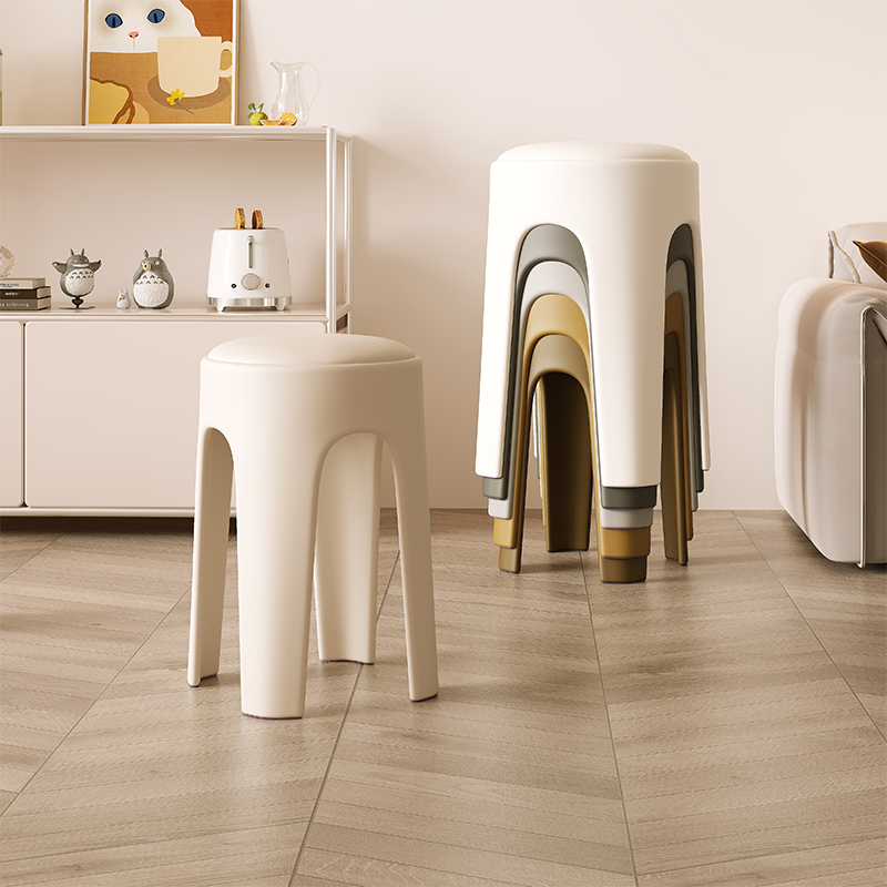 塑料凳子可叠放家用轻奢高级奶油圆凳客厅餐桌椅结实耐用备用椅子