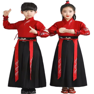 汉服儿童古装国学服中国风中小学生书童三字经演出服男女童武侠风