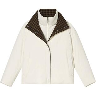 LK BENNETT白色立领羽绒服女2025年冬新款格纹拼接白鹅绒短款外套