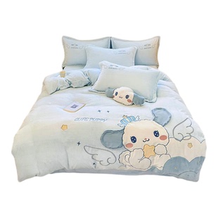 卡通可爱加厚双面牛奶绒四件套玉桂狗儿童珊瑚绒被套保暖冬季男孩