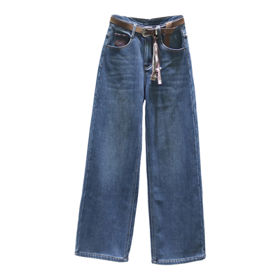 高腰直筒牛仔裤女窄版阔腿男友裤