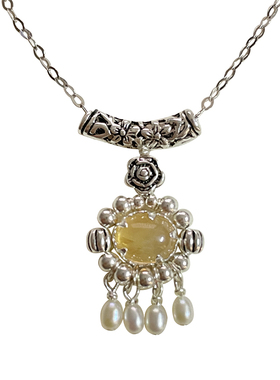 原创复古天然黄水晶轻奢珍珠项链