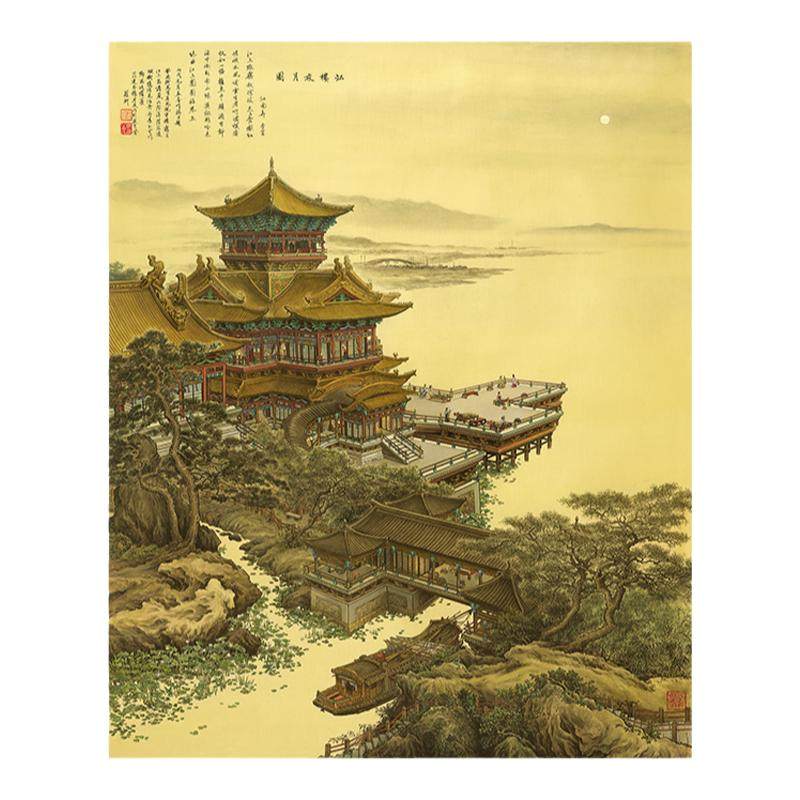 张孝友江楼夜月名人山水画