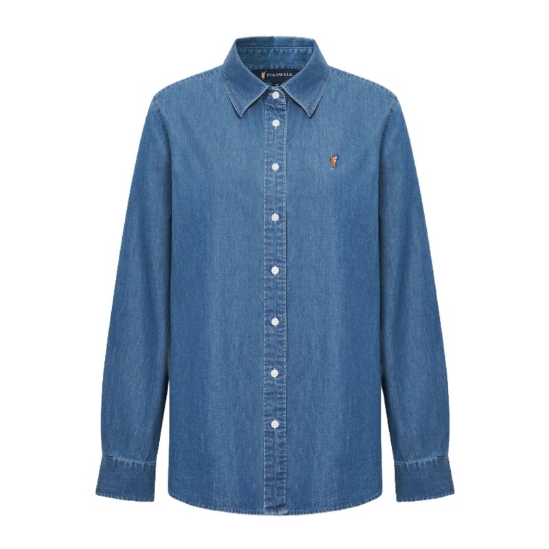 POLOWALK女装牛仔衬衫外套2026春季新款气质通勤纯棉衬衫百搭上衣