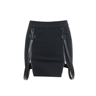 Wannathis亚文化朋克风辣妹短裙性感包臀裙女黑色哥特开叉半身裙