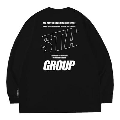 STA基础排版印花长袖T恤美式复古