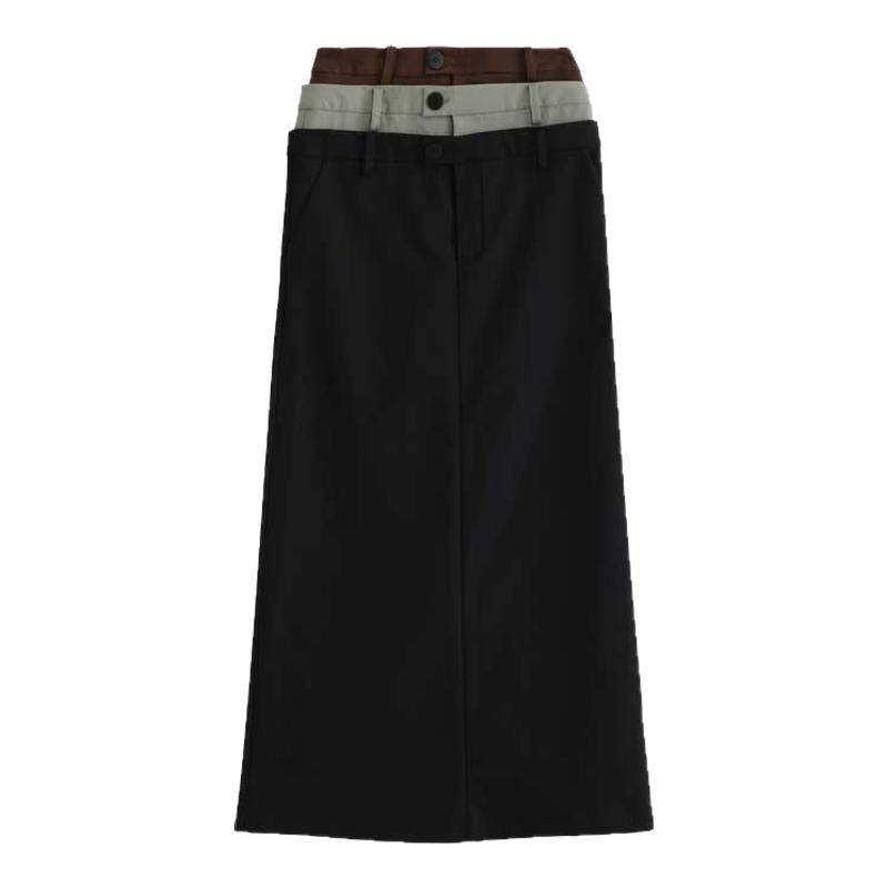 OUTCiRCS三层腰头直筒裙2025夏新款纯棉时尚百搭修身设计感裙子