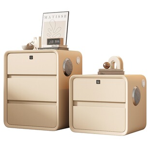 奶油风智能床头柜现代简约实木卧室轻奢高级感极窄多功能床边柜