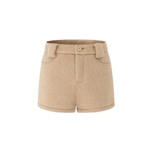 PEMPL 两色百搭呢绒短裤热裤女春季新款修身显瘦百搭直筒短款裤子