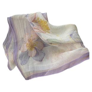 彼岸布舍四季适用薄纱淡雅印花70真丝小方巾女春秋护颈防晒丝巾