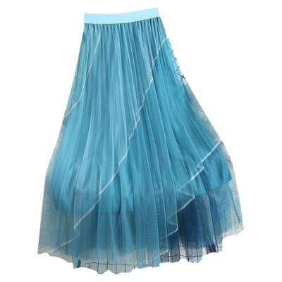渐变色网纱半身裙百褶仙女纱裙子
